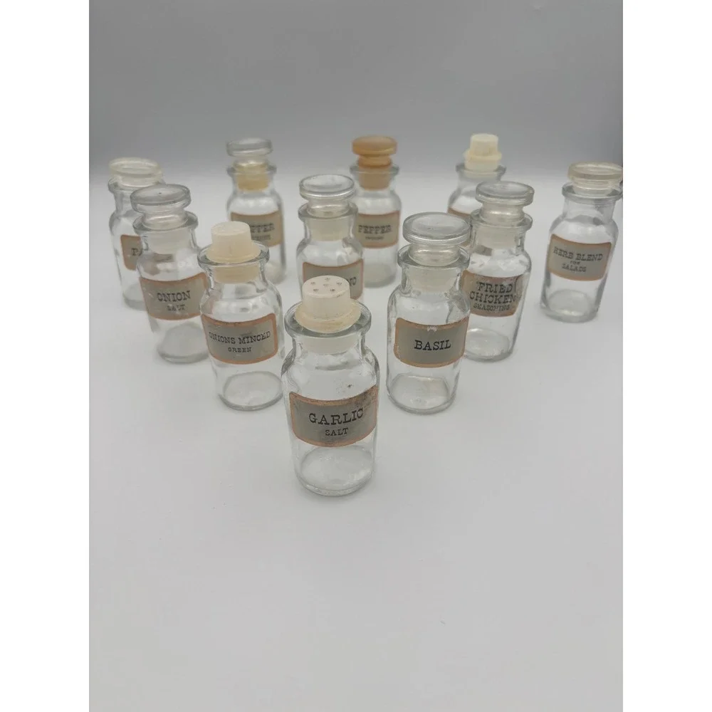 Vintage John Wagner & Sons Glass Spice Jars Apothecary Bottles Set of 11 Labels